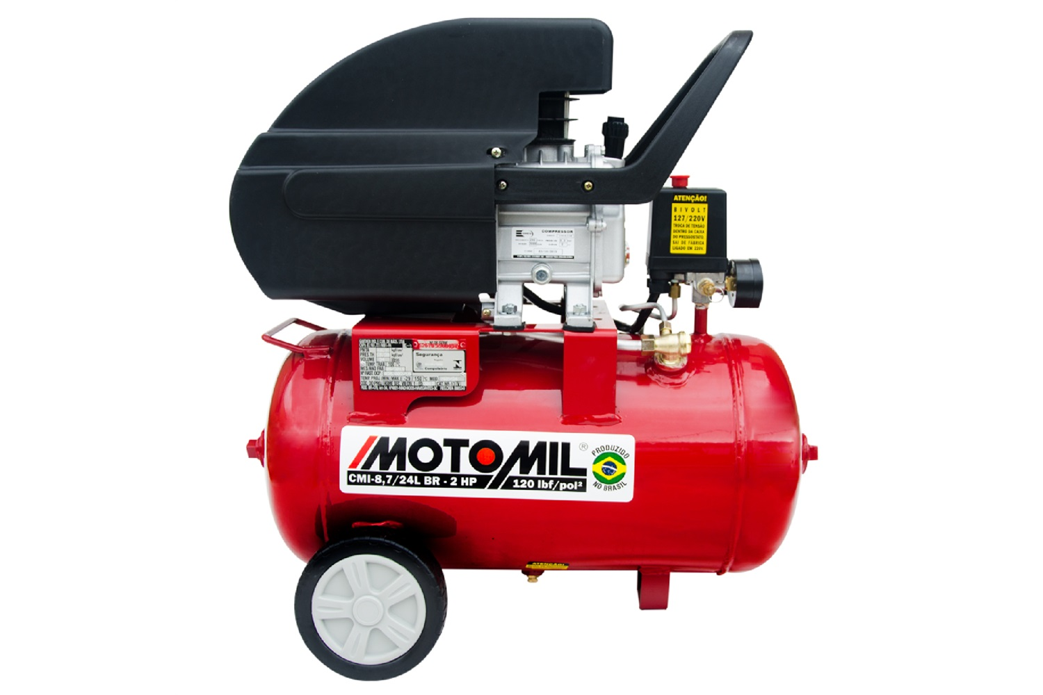 Motocompressor de Ar com Rodas Monofásico 120lbf Bivolt Vermelho
